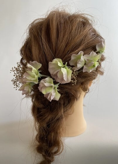 スイートピー×かすみ草の髪飾り
